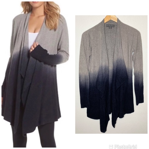 Barefoot Dreams Chic Light Calypso Gray Blue Ombré Wrap Cardigan Open Fr…